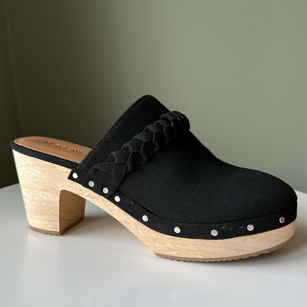 J. Crew Factory Black Mules with Wooden Heel